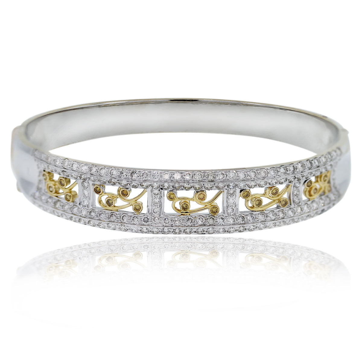 18kt Two Tone Round Cut Diamond Bangle Bracelet