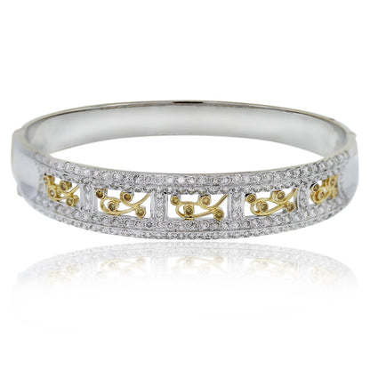 18kt Two Tone Round Cut Diamond Bangle Bracelet