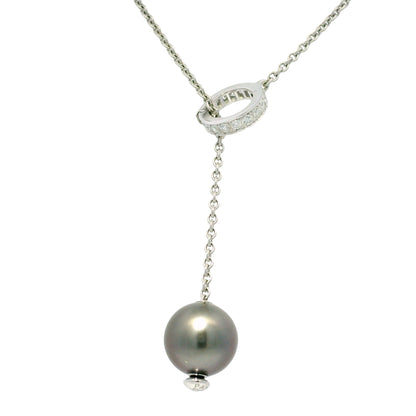 Mikimoto 18k White Gold Black South Sea Pearl & Natural Diamond Lariat Necklace