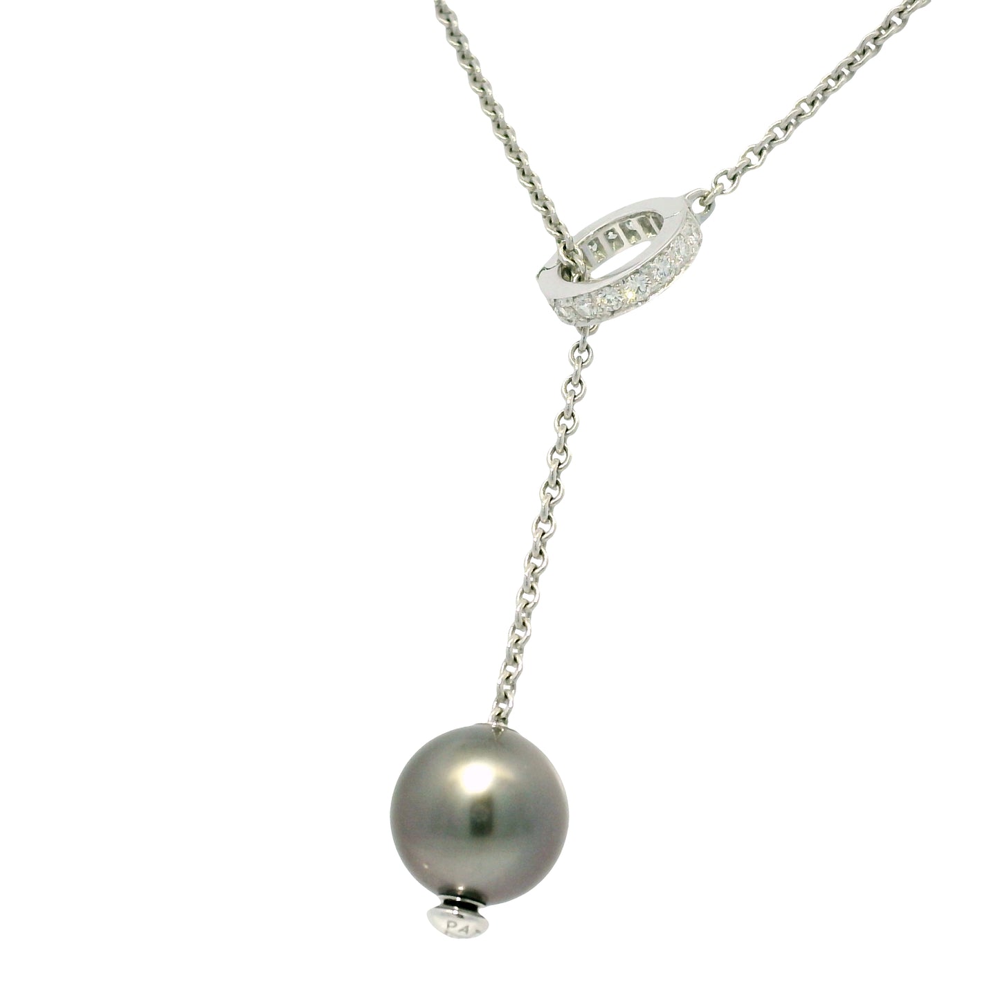Mikimoto 18k White Gold Black South Sea Pearl & Natural Diamond Lariat Necklace
