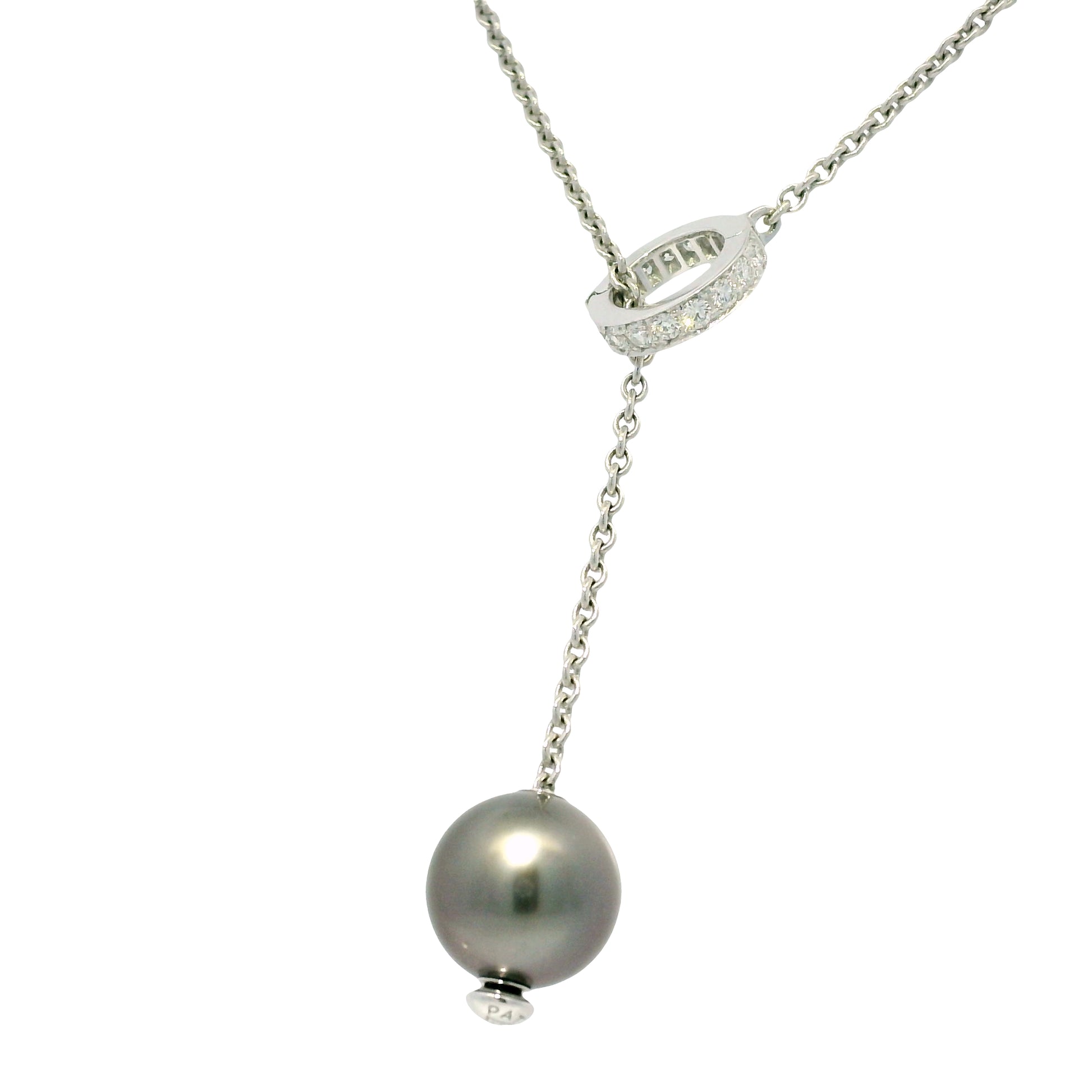 Mikimoto 18k White Gold Black South Sea Pearl & Natural Diamond Lariat Necklace