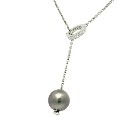 Mikimoto 18k White Gold Black South Sea Pearl & Natural Diamond Lariat Necklace