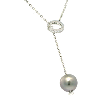 Mikimoto 18k White Gold Black South Sea Pearl & Natural Diamond Lariat Necklace