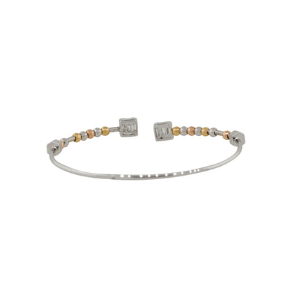 18k White Gold 0.48ctw Diamond Floating Beads Open Cuff Bangle