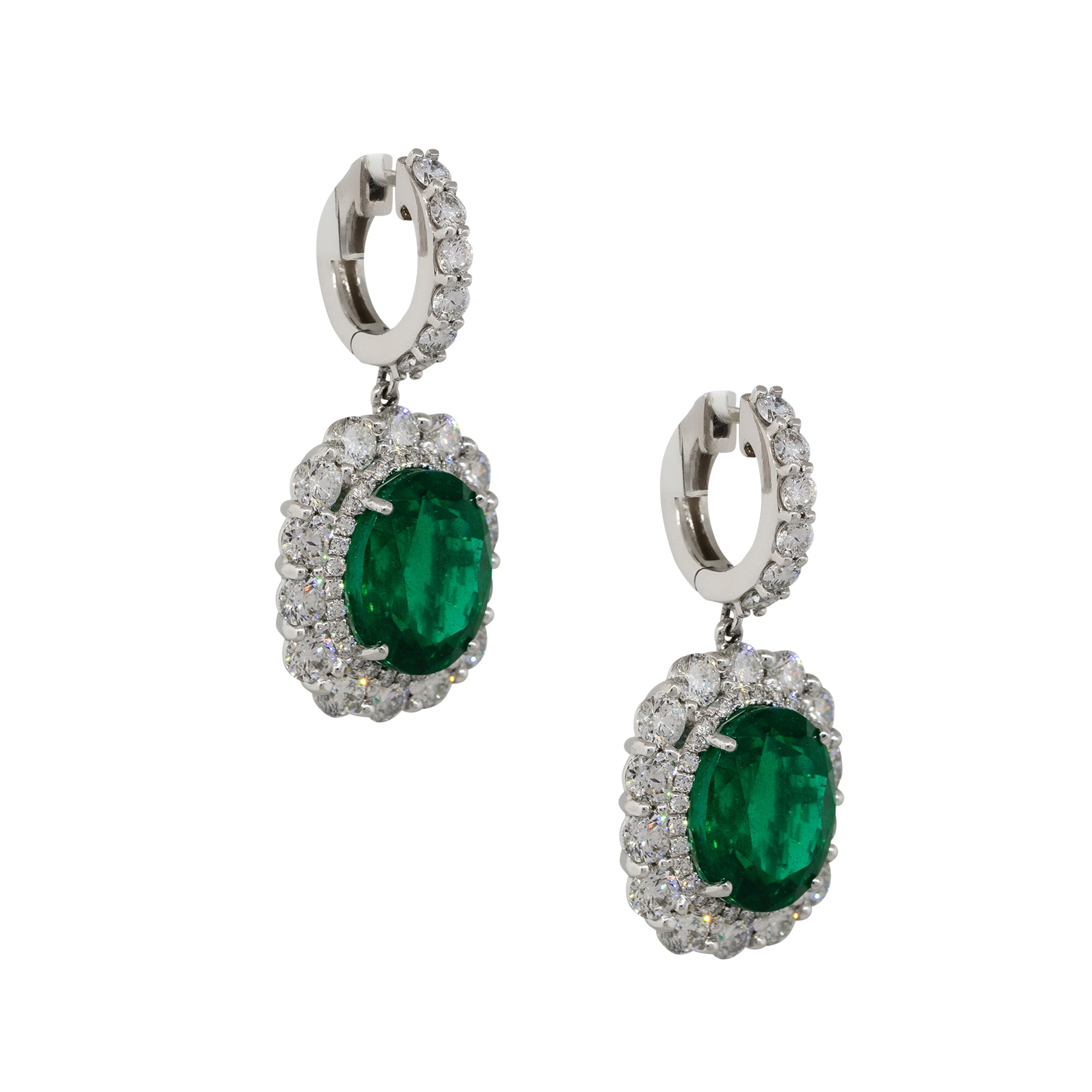 18k White Gold 12.98ct GIA Emerald Dangle Earrings With Diamonds