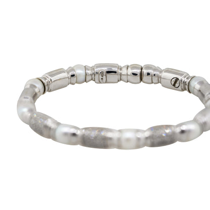 18k White Gold 0.75ctw Diamond Pearl Open Cuff Bangle Bracelet