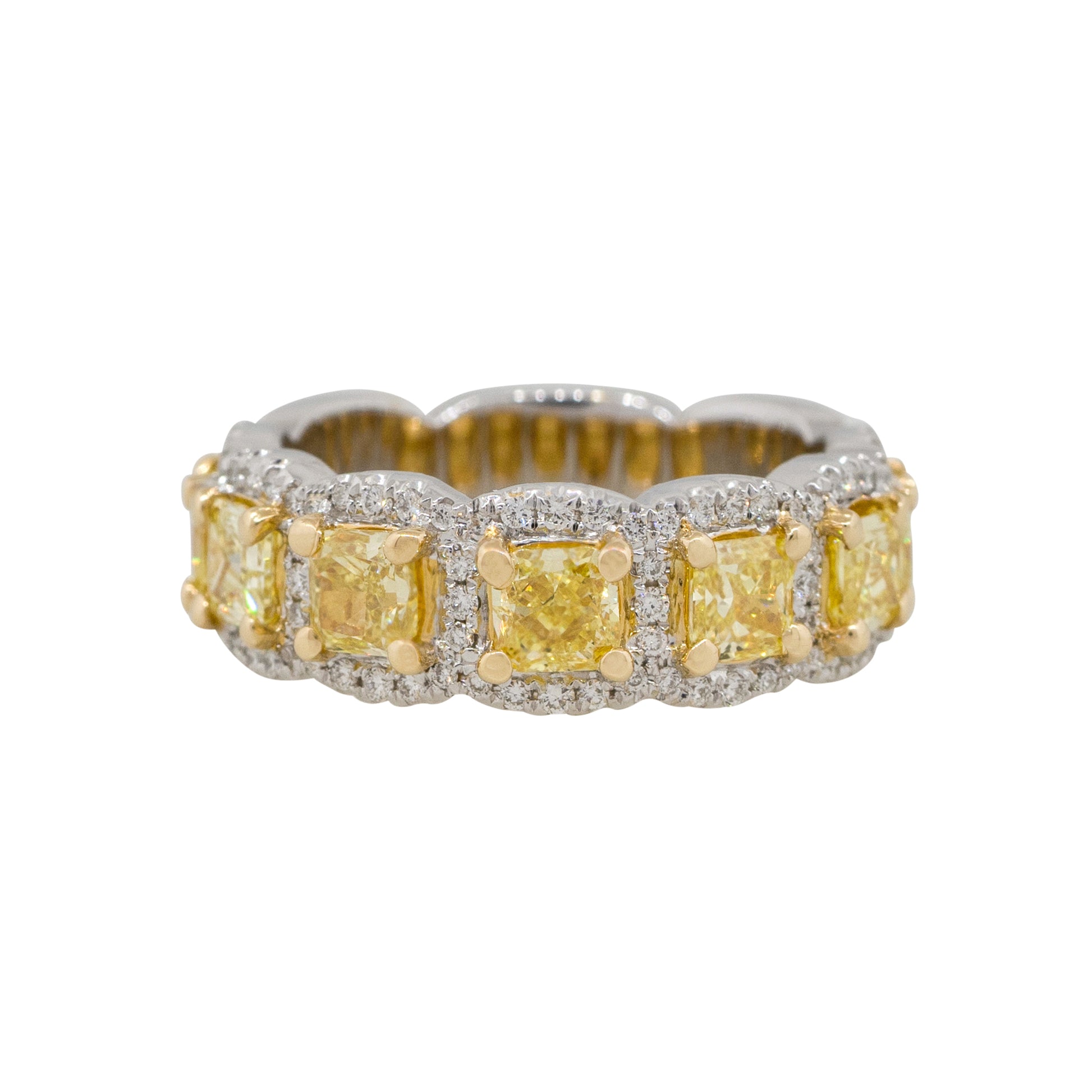 18k Two Tone 2.45ctw Yellow & White Diamond Halo Ring