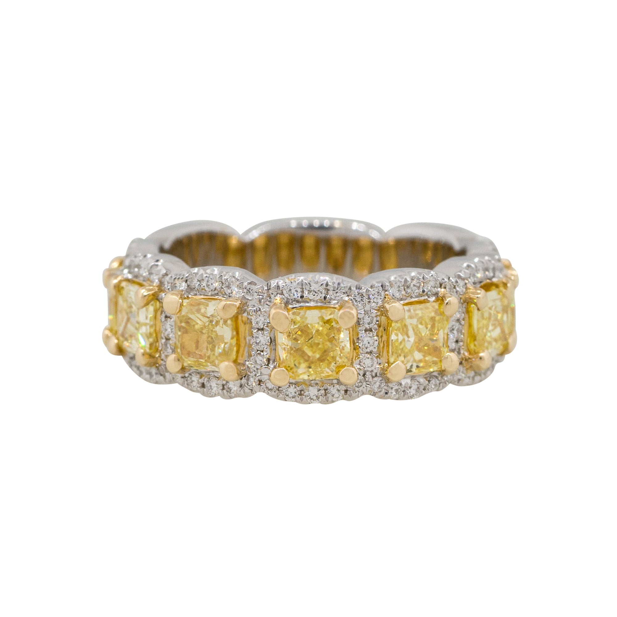 18k Two Tone 2.45ctw Yellow & White Diamond Halo Ring
