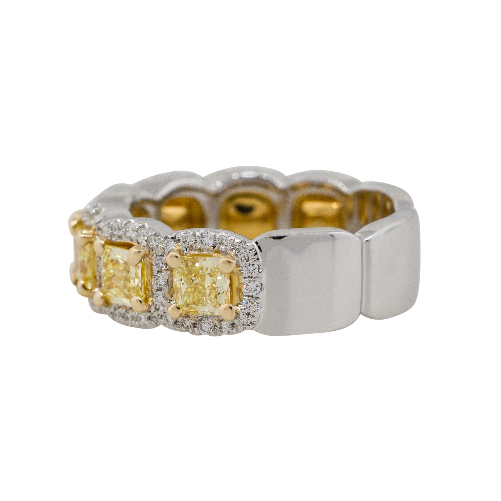 18k Two Tone 2.45ctw Yellow & White Diamond Halo Ring
