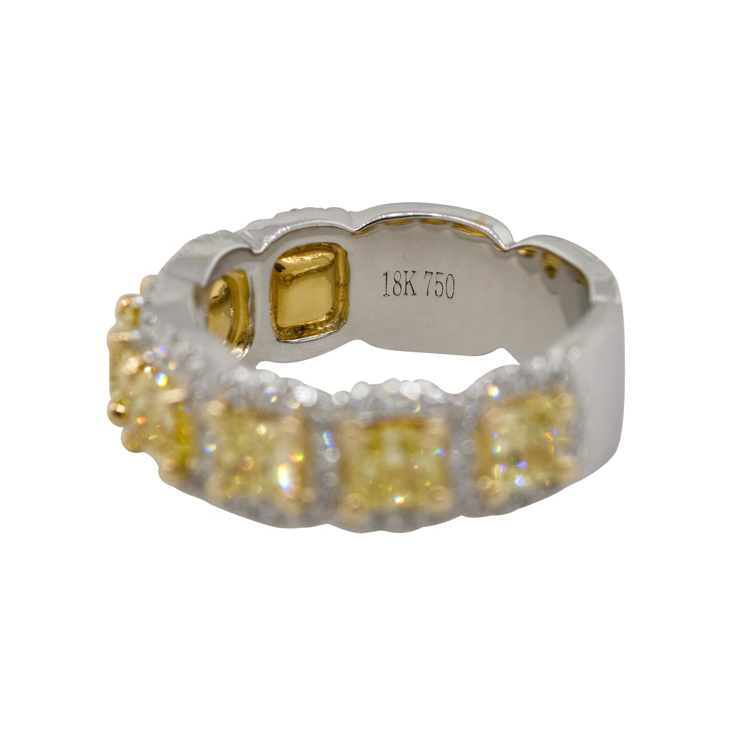 18k Two Tone 2.45ctw Yellow & White Diamond Halo Ring