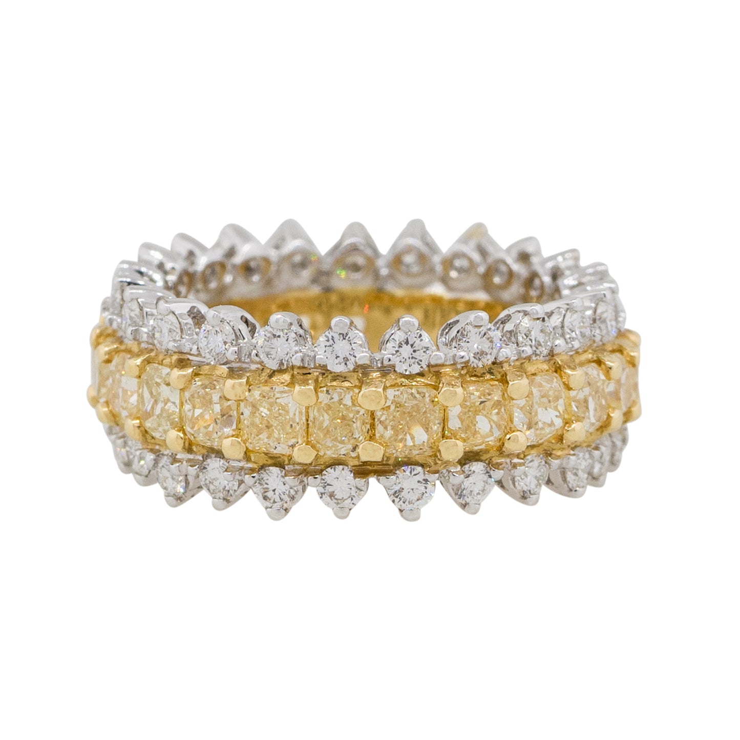 18k Two Tone 4.62ctw White & Yellow Diamond Three Row Ring