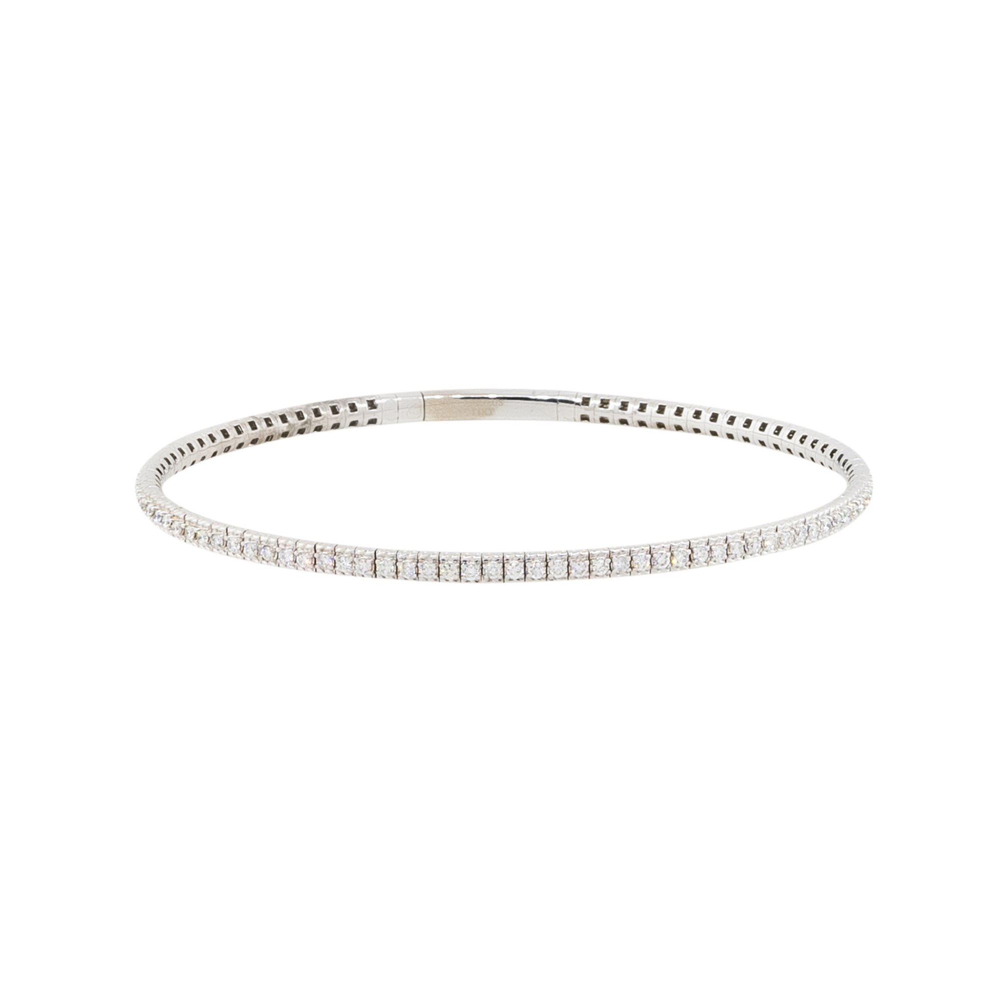 14k White Gold 1ctw Diamond Pave Flexible Bangle Bracelet