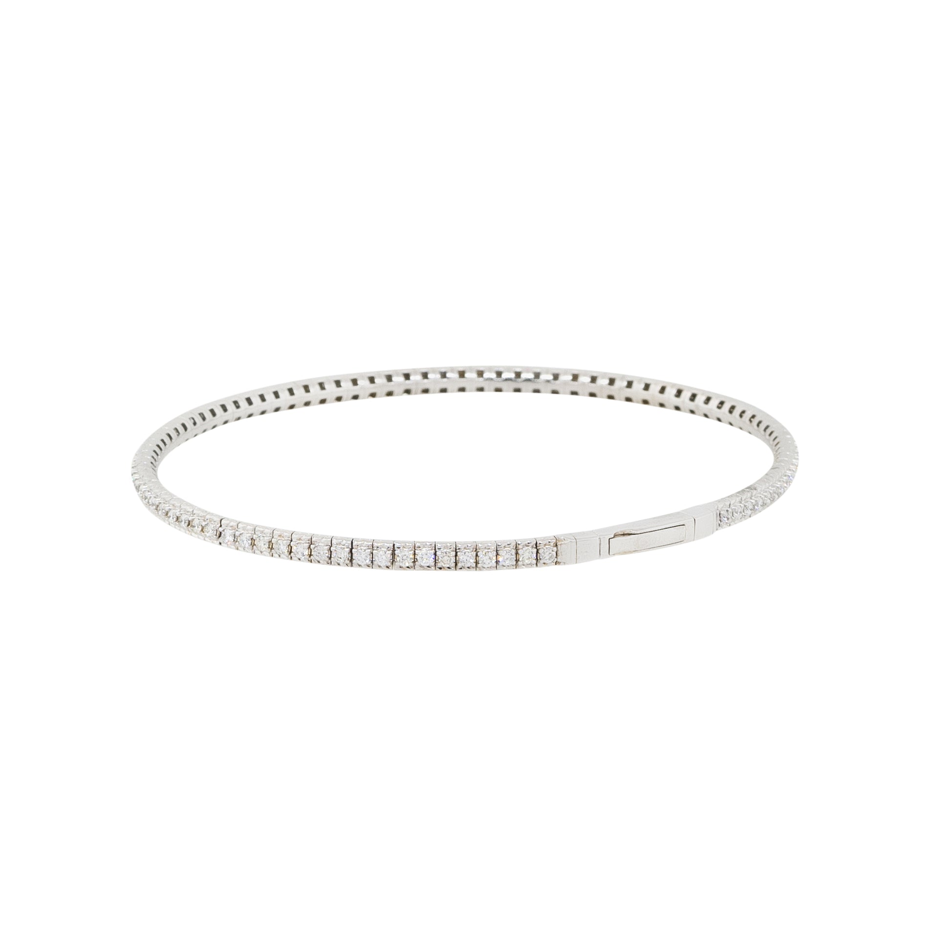 14k White Gold 1ctw Diamond Pave Flexible Bangle Bracelet