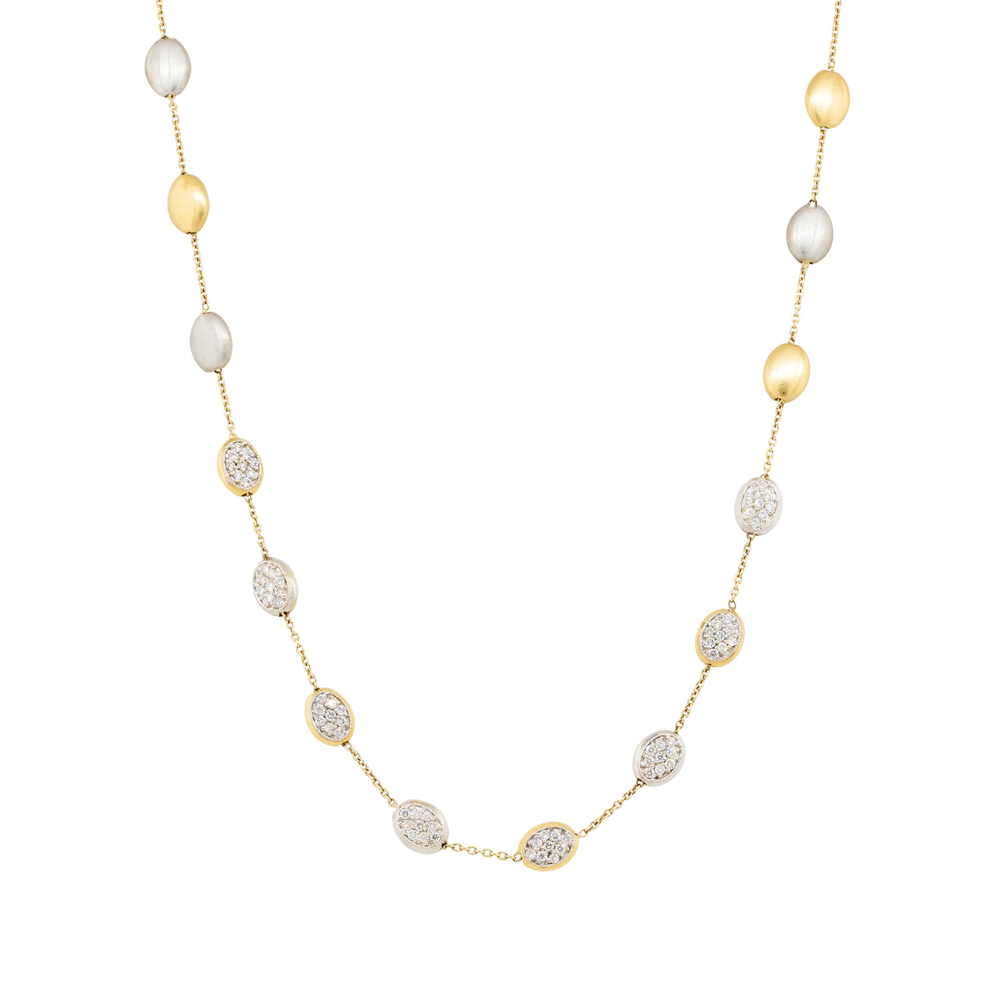 18k Two Tone 0.45ctw Diamond Pave Long Pebble Necklace