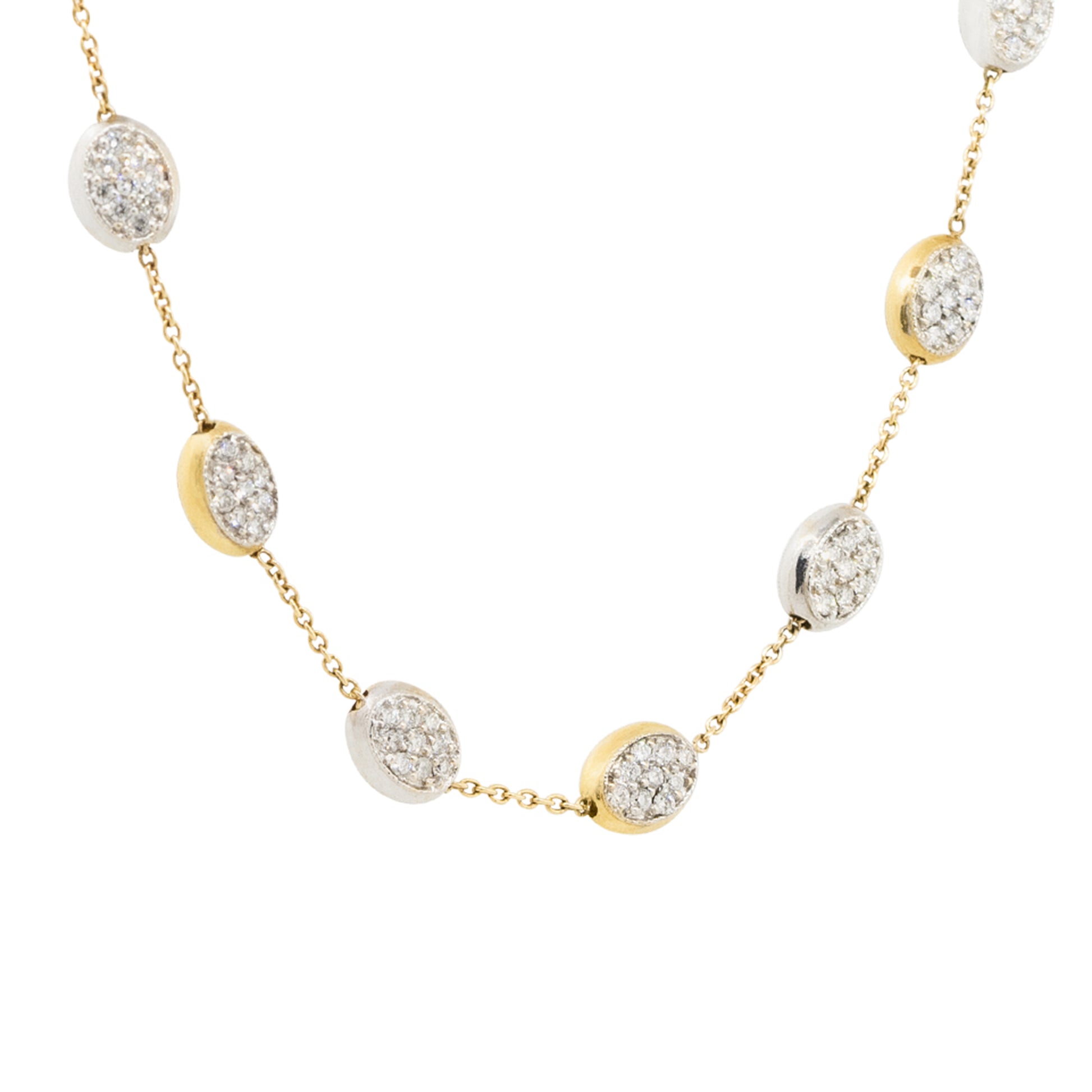 18k Two Tone 0.45ctw Diamond Pave Long Pebble Necklace
