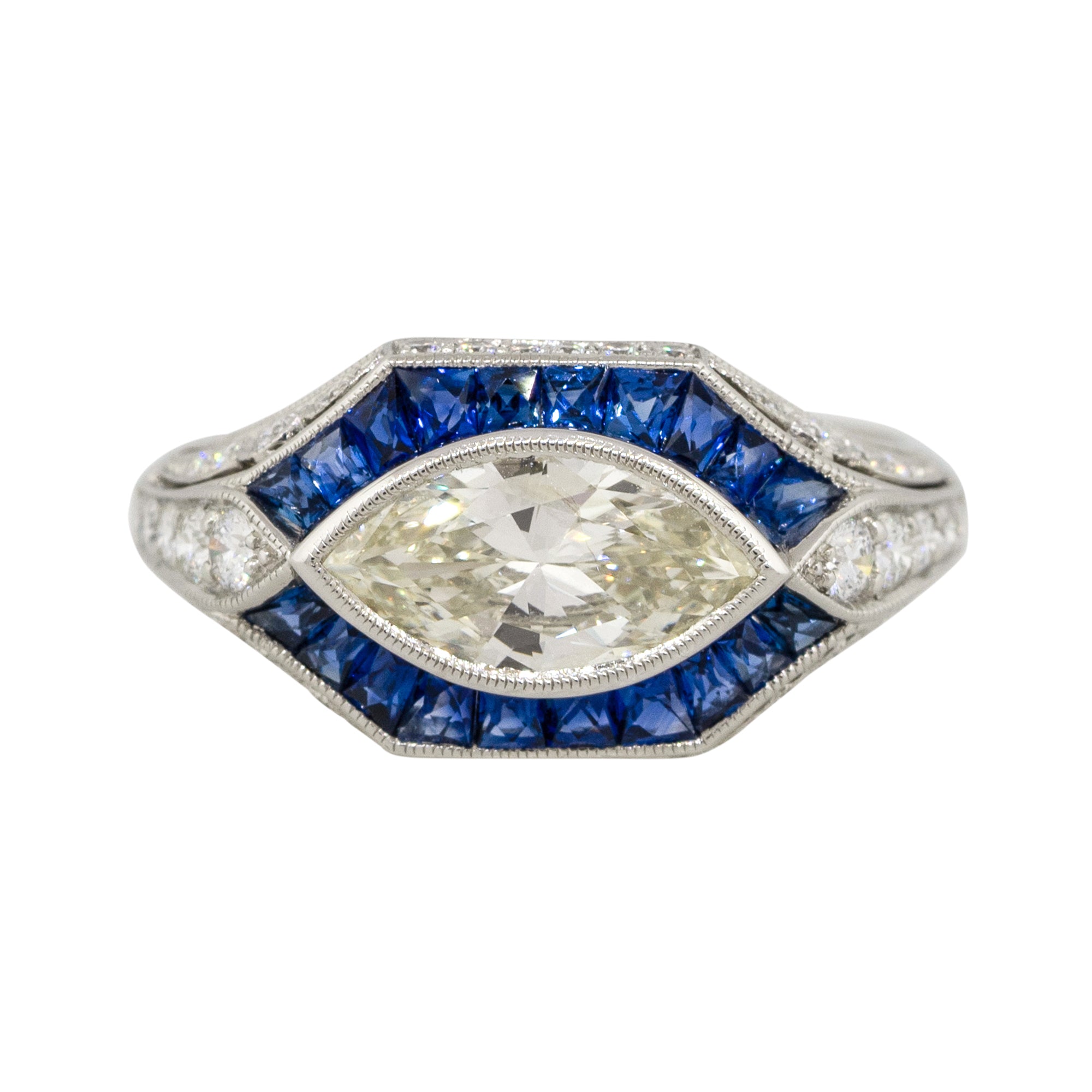 Platinum 1.01ct Marquise Diamond Center Sapphire Ring