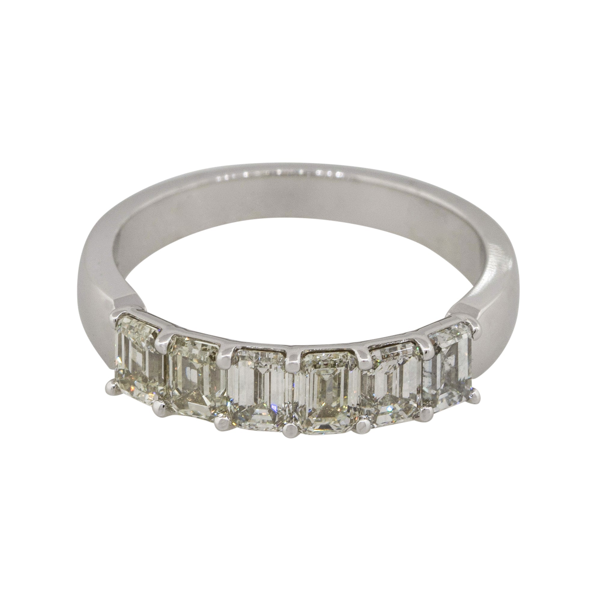 18k White Gold 1.40ctw Emerald Cut Diamond Six Stone Ring