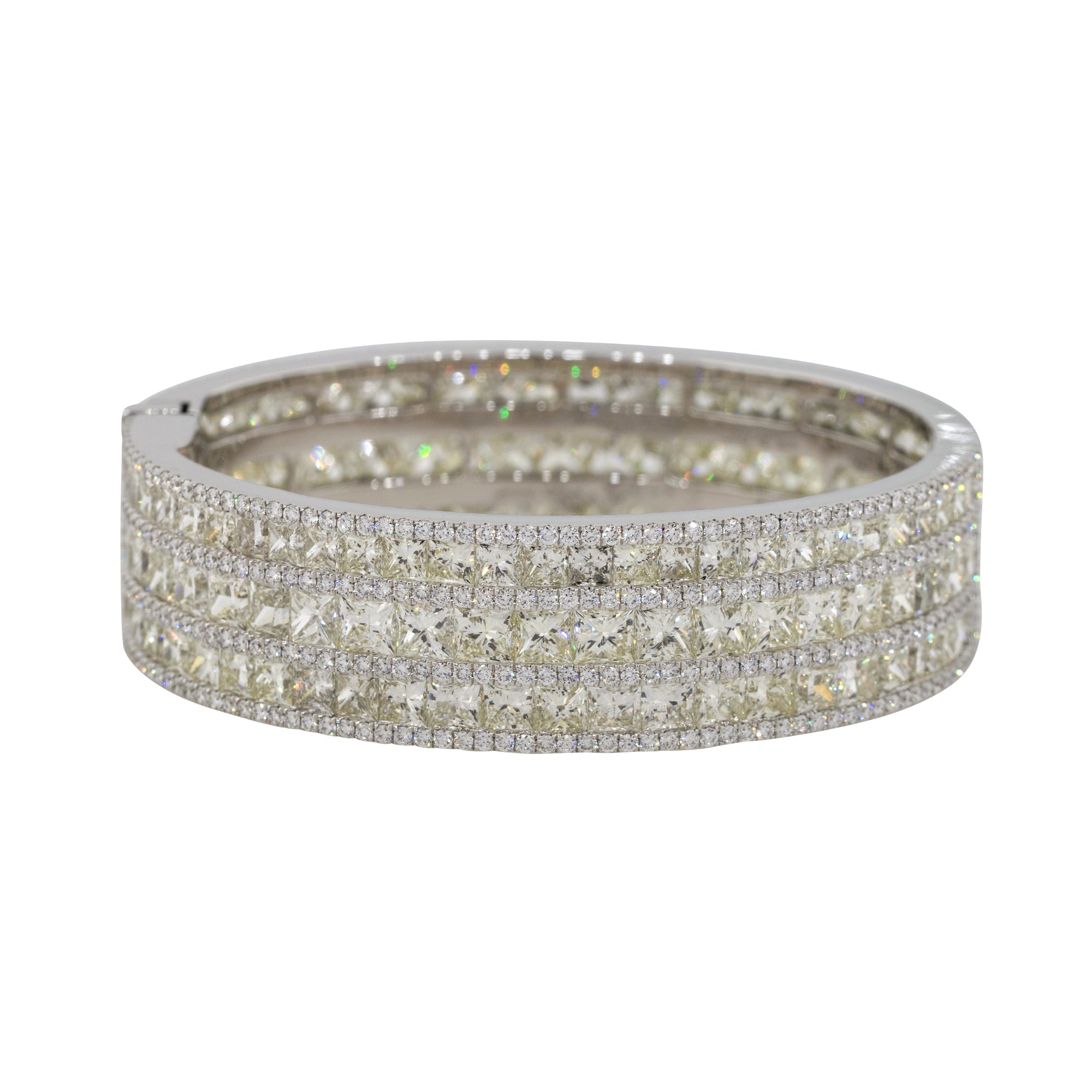 18k White Gold 51.12ctw Multi Row Multi Diamond Pave Bangle Bracelet
