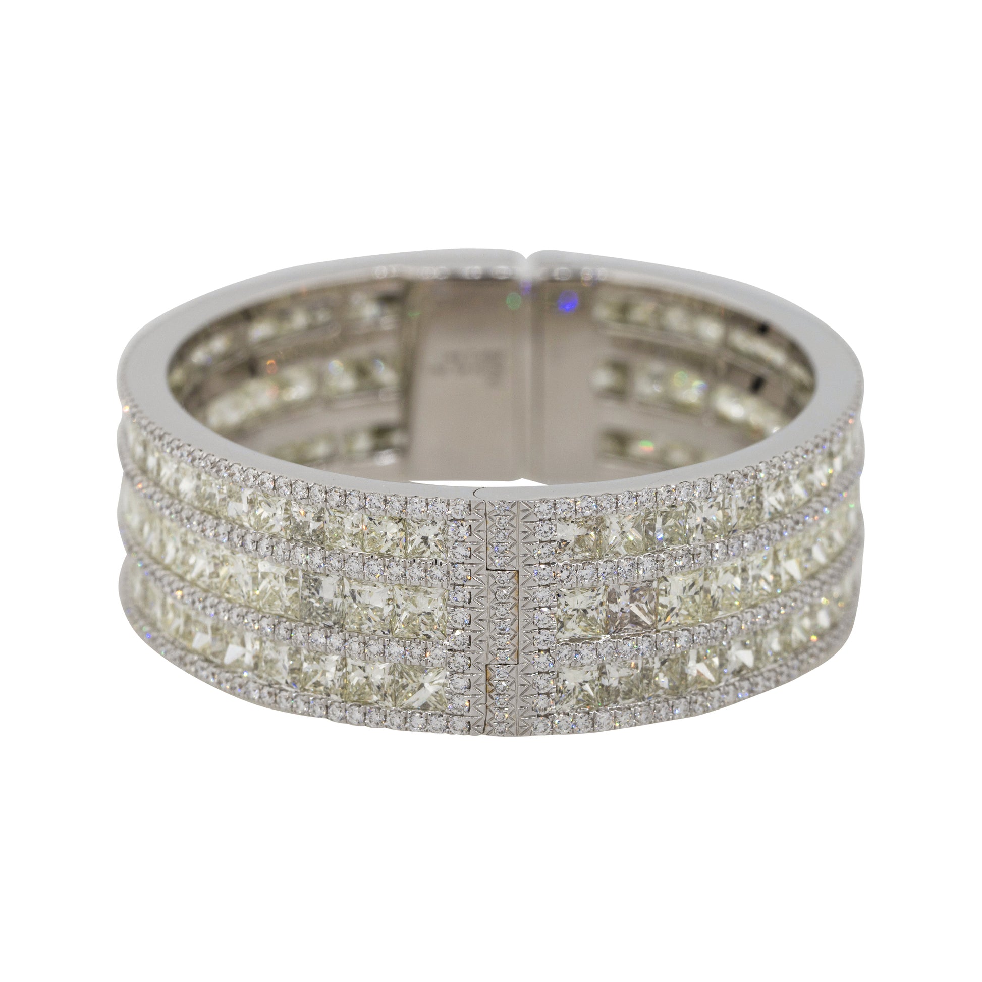 18k White Gold 51.12ctw Multi Row Multi Diamond Pave Bangle Bracelet