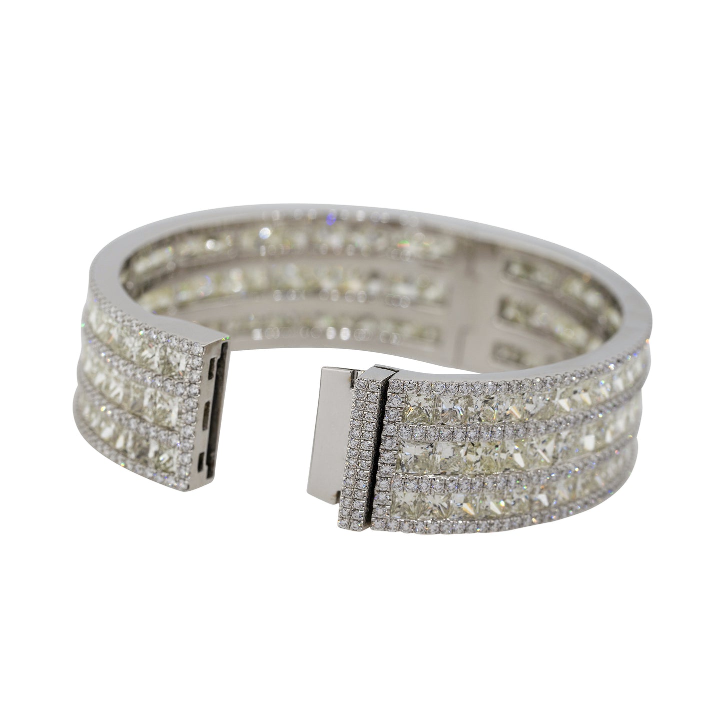 18k White Gold 51.12ctw Multi Row Multi Diamond Pave Bangle Bracelet