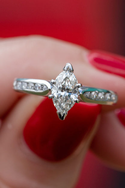 GIA Certified Platinum 0.98ctw Marquise Cut Diamond Engagement Ring