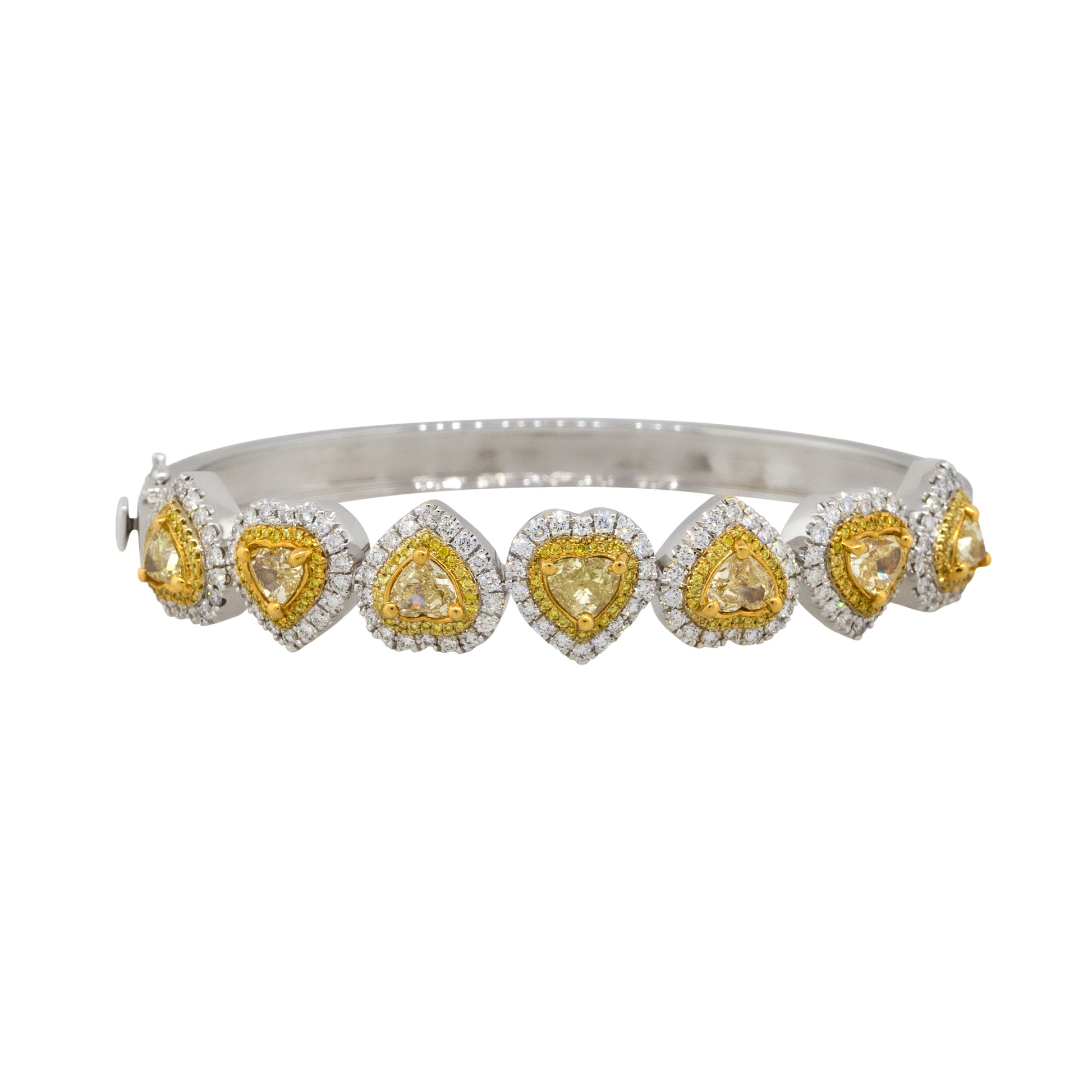 18k White Gold Natural 5.84 Carat Fancy Yellow Heart Diamond Bangle