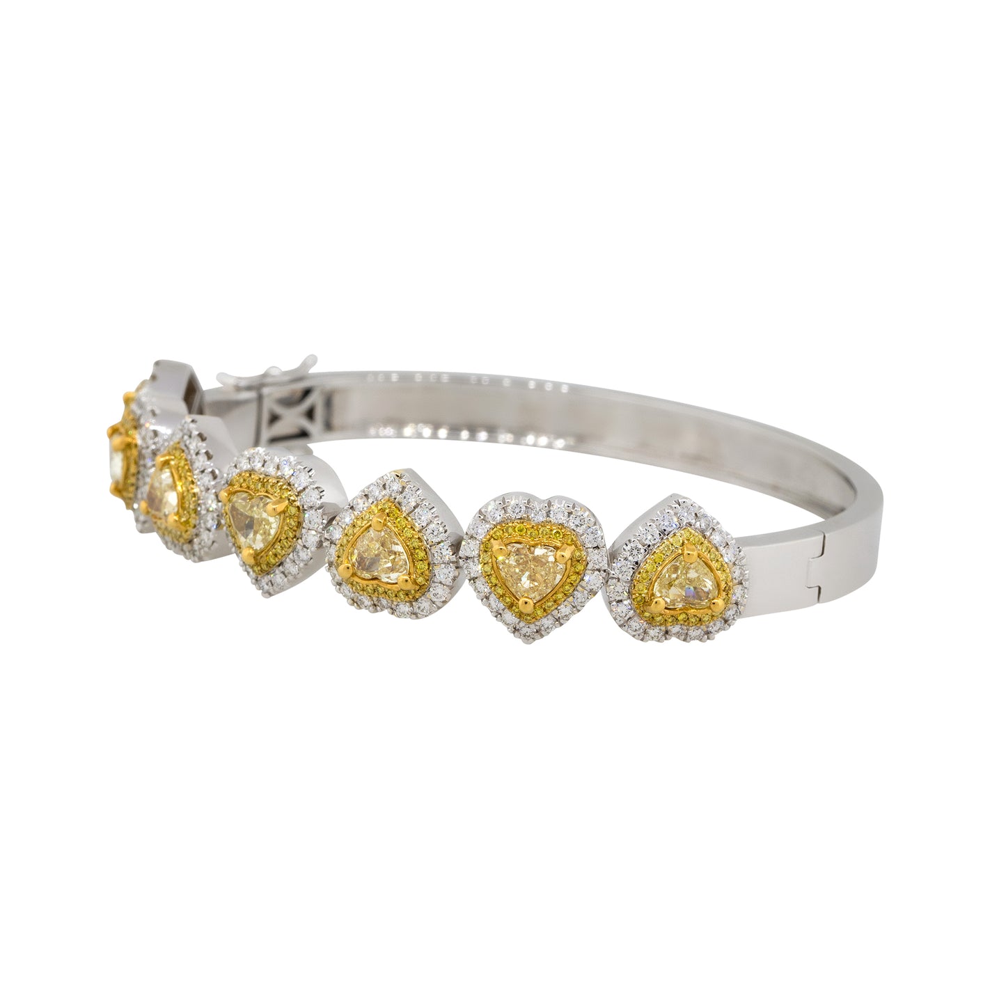 18k White Gold Natural 5.84 Carat Fancy Yellow Heart Diamond Bangle