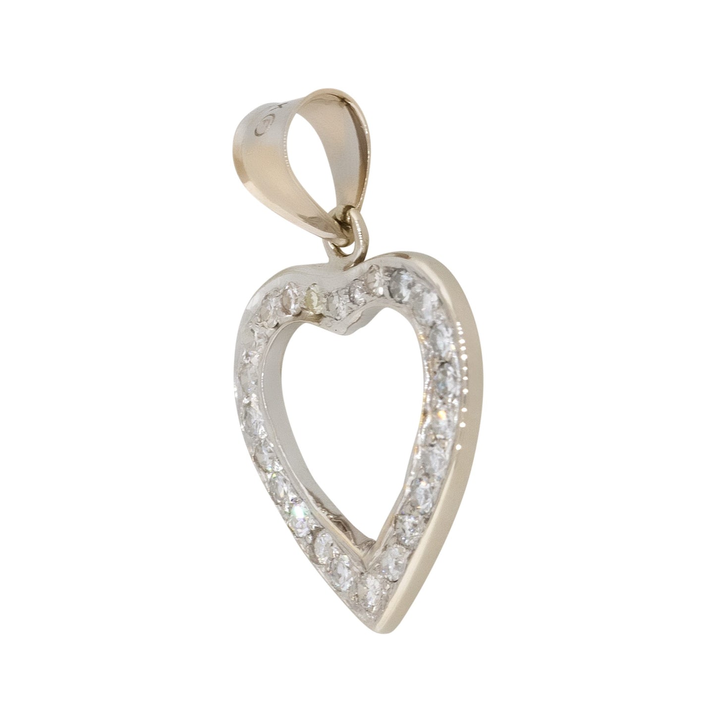 14k White Gold 1ctw Round Cut Open Heart Pendant