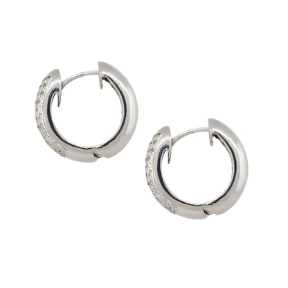 14k White Gold 0.94ctw Round Diamond Pave Wide Huggie Earrings