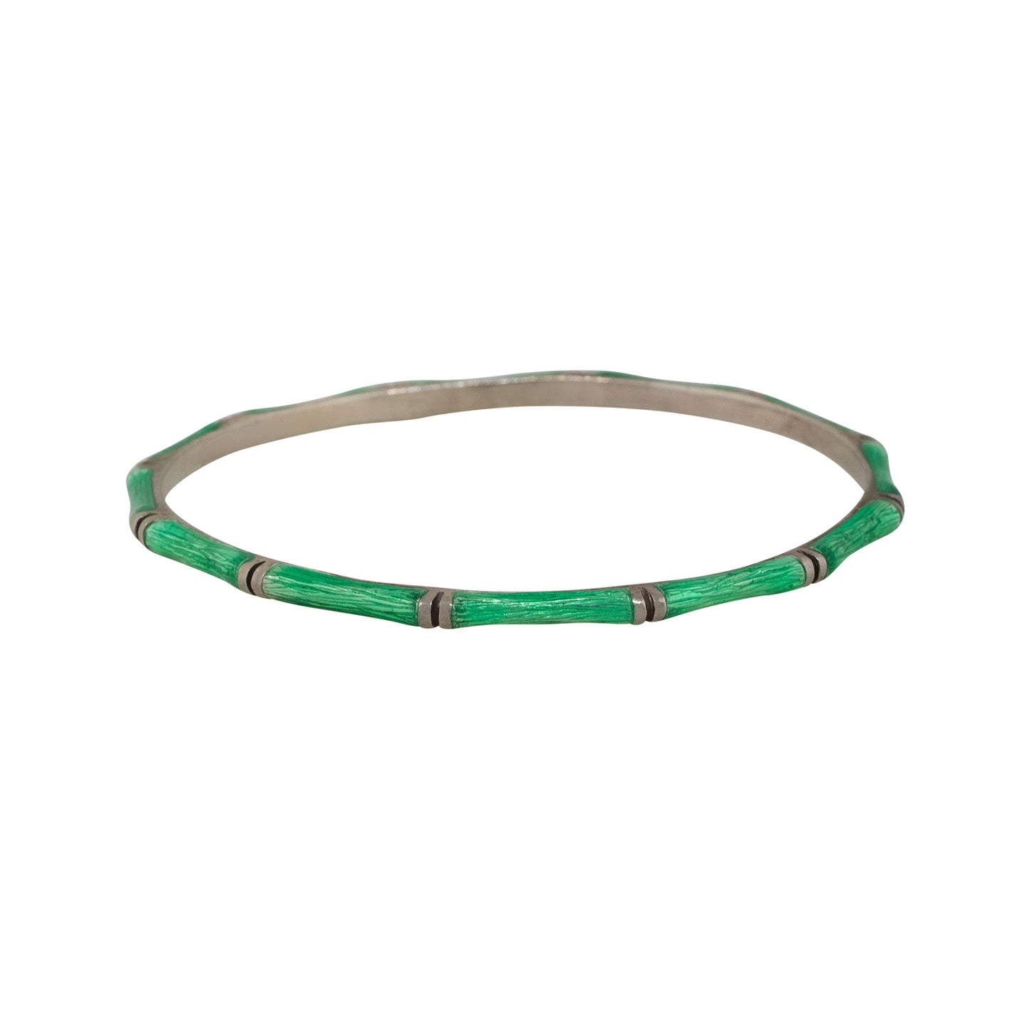 Hidalgo Sterling Silver Green Enamel Bamboo Style Bangle Bracelet