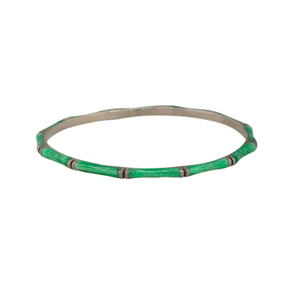 Hidalgo Sterling Silver Green Enamel Bamboo Style Bangle Bracelet