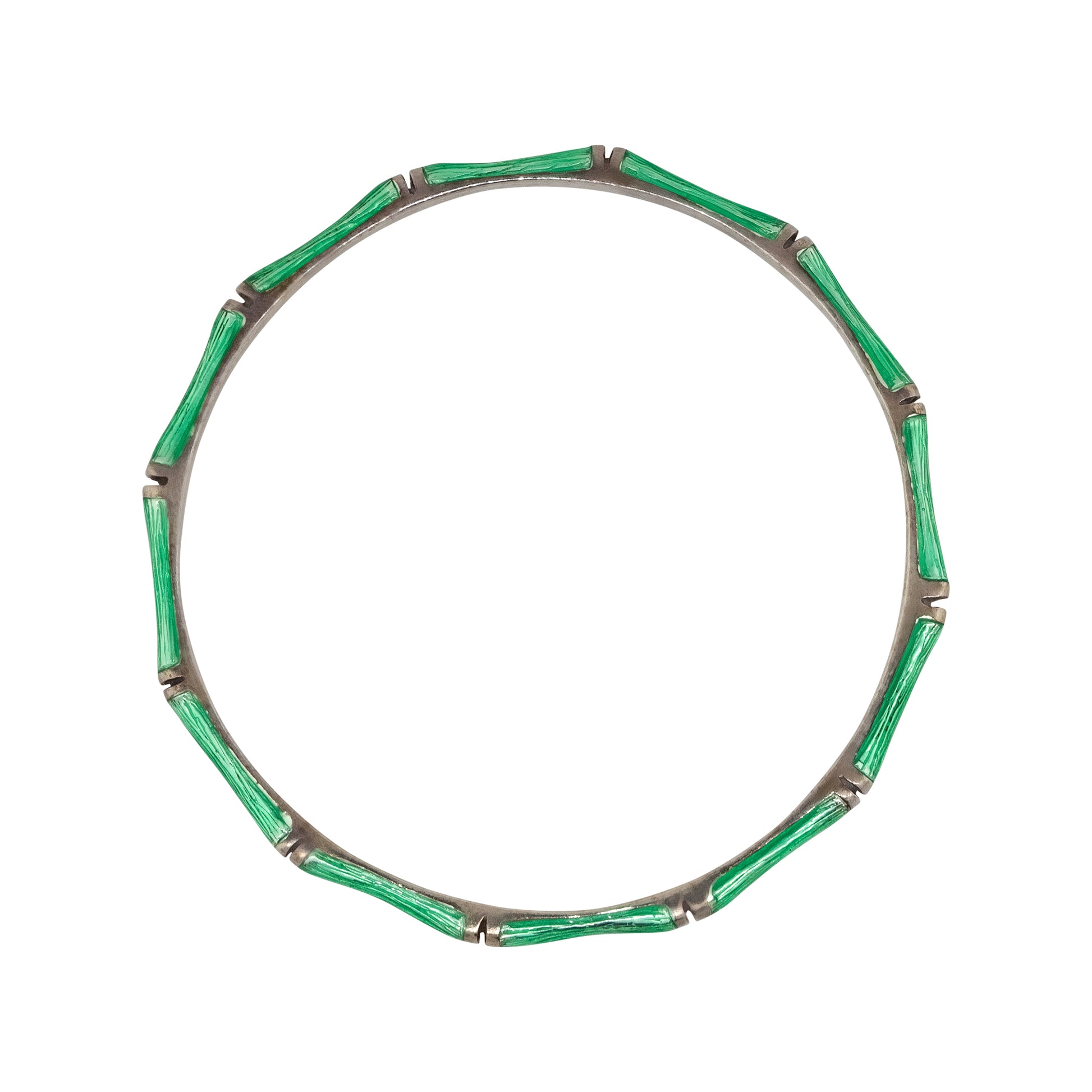 Hidalgo Sterling Silver Green Enamel Bamboo Style Bangle Bracelet