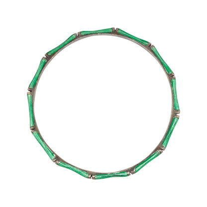 Hidalgo Sterling Silver Green Enamel Bamboo Style Bangle Bracelet
