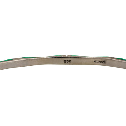 Hidalgo Sterling Silver Green Enamel Bamboo Style Bangle Bracelet