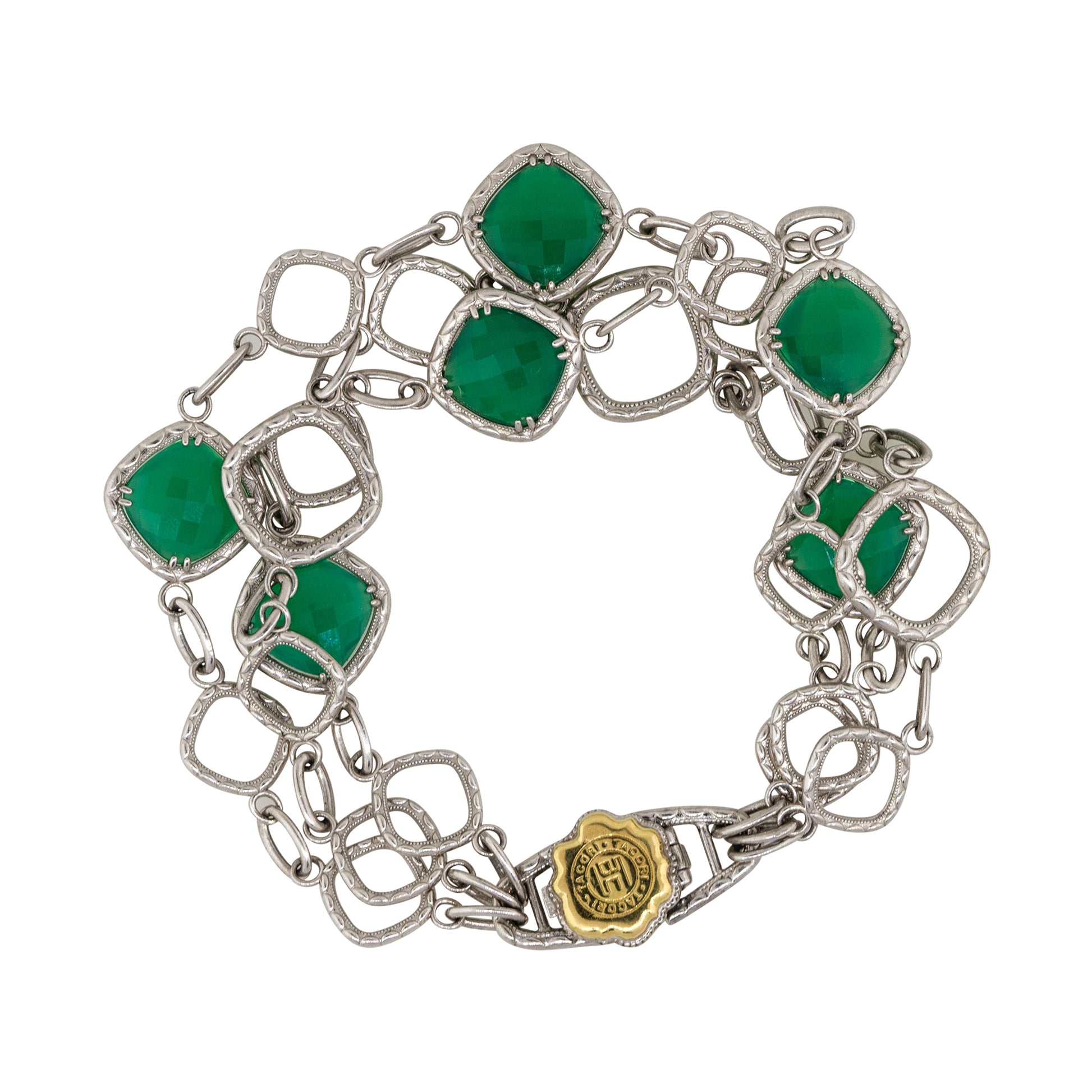 Tacori Sterling Silver Green Onyx Gathered Gem Bracelet