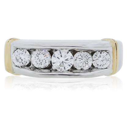 14K Two Tone Diamond Mens Wedding Band