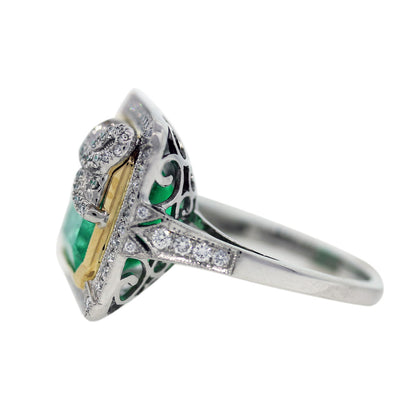 Emerald, Platinum, Yellow Gold, Diamond Cocktail Ring