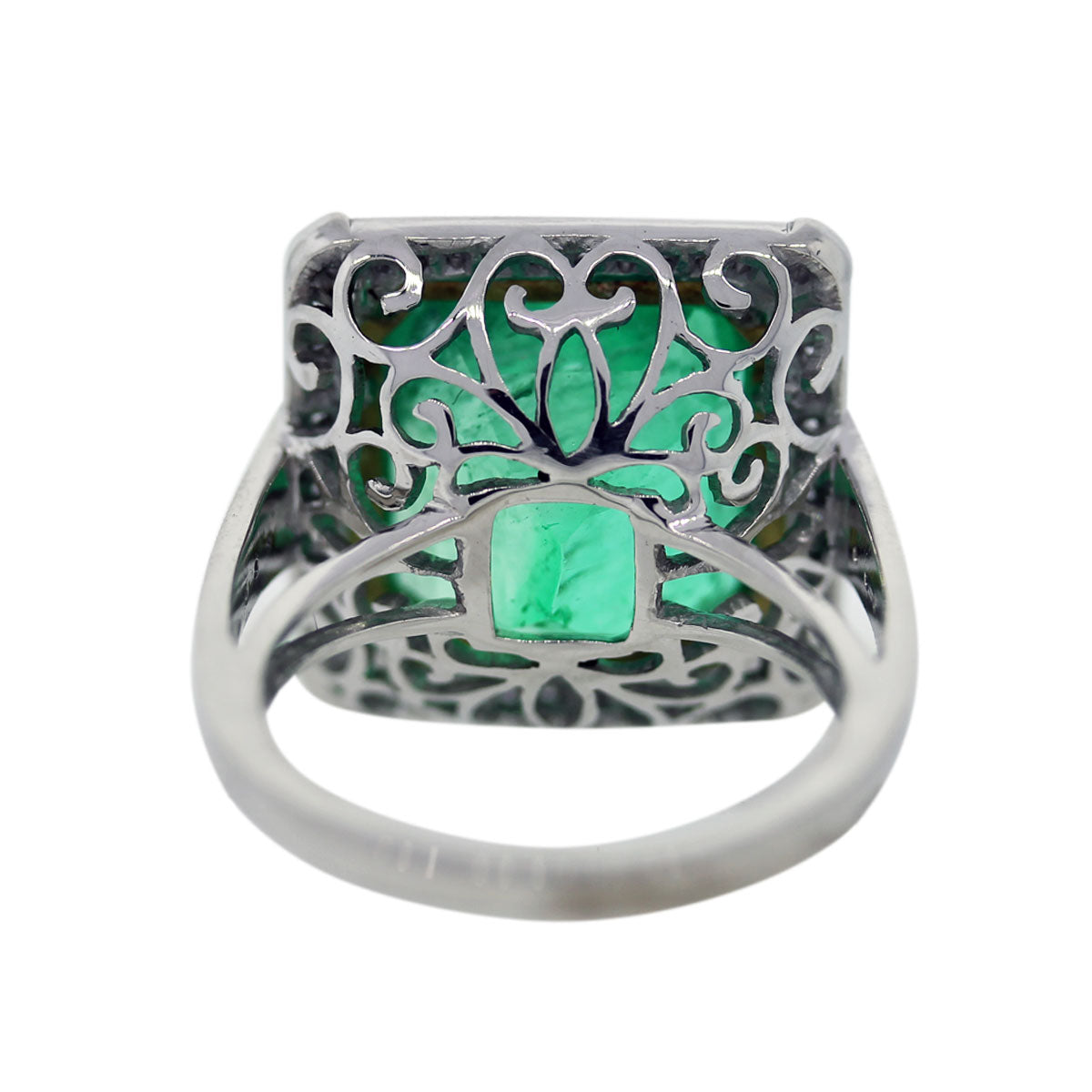Emerald, Platinum, Yellow Gold, Diamond Cocktail Ring
