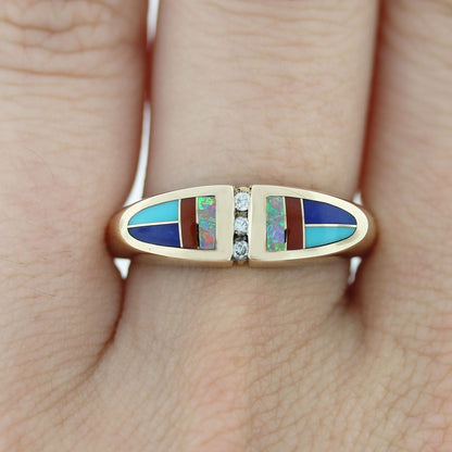 Kabana 14kt Yellow Gold Diamond, Enamel, and Opal Cocktail Ring