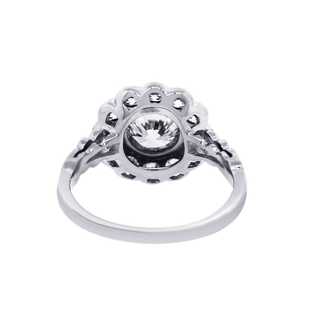 Platinum 1.15ct Old European Cut Diamond Flower Engagement Ring