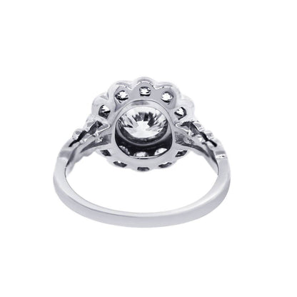Platinum 1.15ct Old European Cut Diamond Flower Engagement Ring