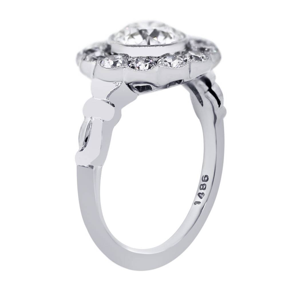 Platinum 1.15ct Old European Cut Diamond Flower Engagement Ring