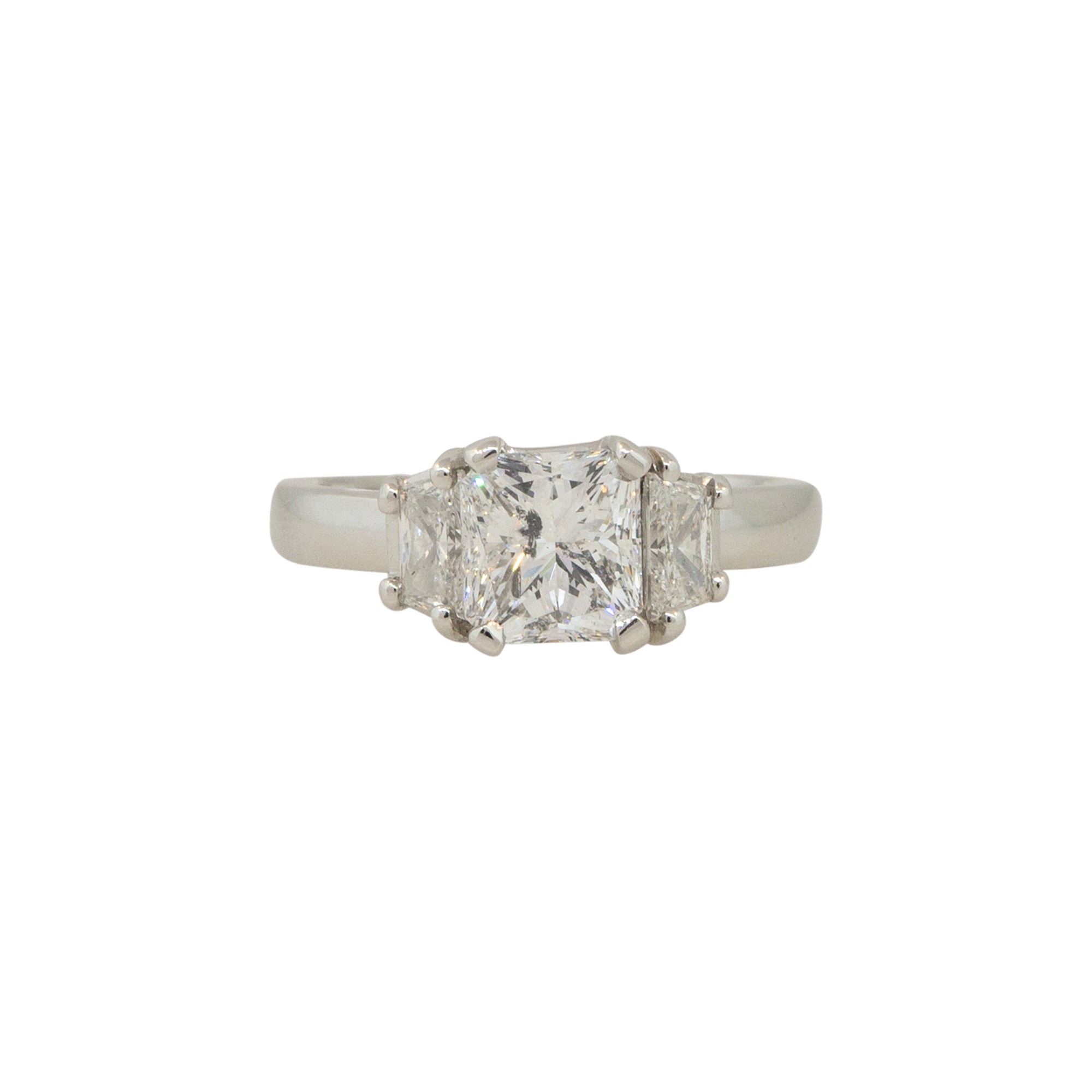Platinum 3.04ctw Radiant Cut Diamond Engagement Ring with side Trapezoids 