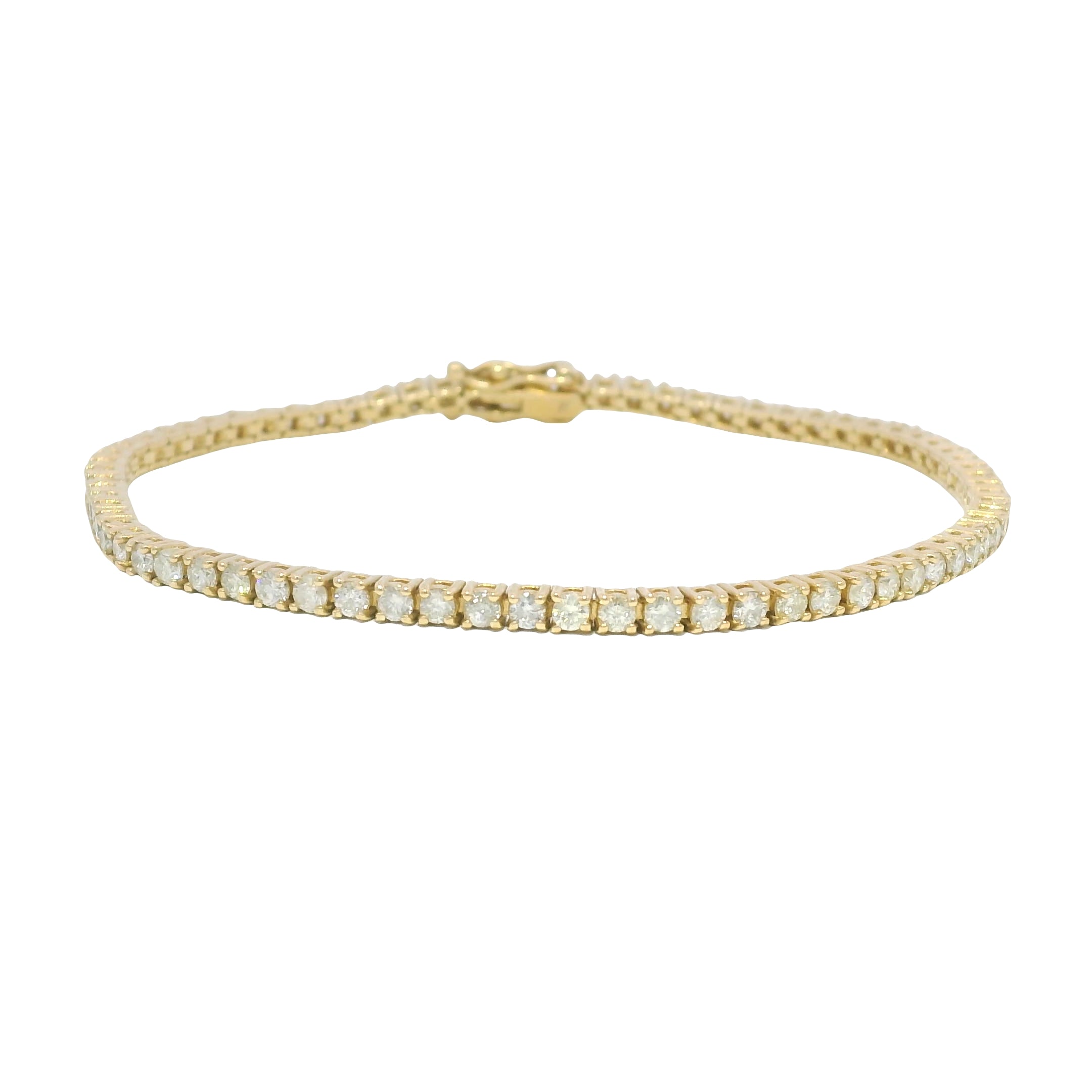 14k Yellow Gold Natural 2.53 Carat Round Brilliant Diamond Tennis Bracelet