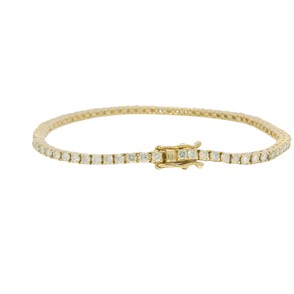 14k Yellow Gold Natural 2.53 Carat Round Brilliant Diamond Tennis Bracelet