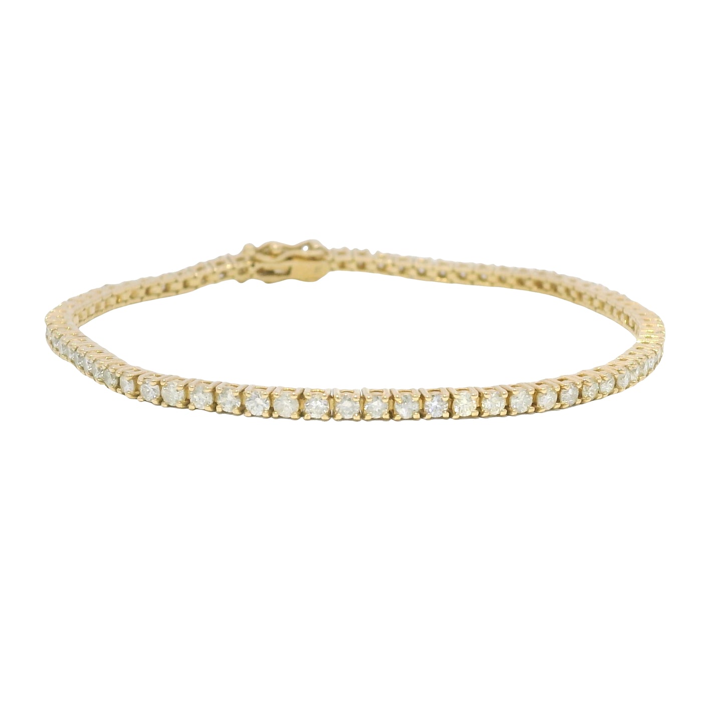 14k Yellow Gold Natural 2.53 Carat Round Brilliant Diamond Tennis Bracelet