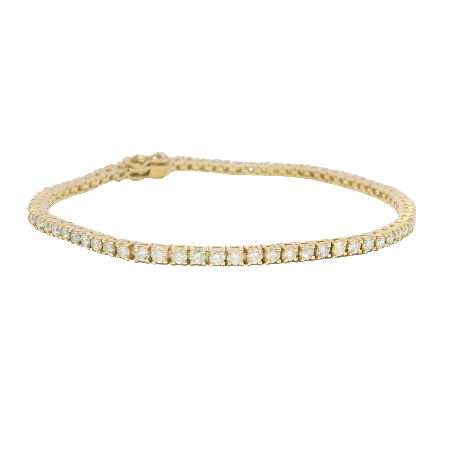 14k Yellow Gold Natural 2.53 Carat Round Brilliant Diamond Tennis Bracelet