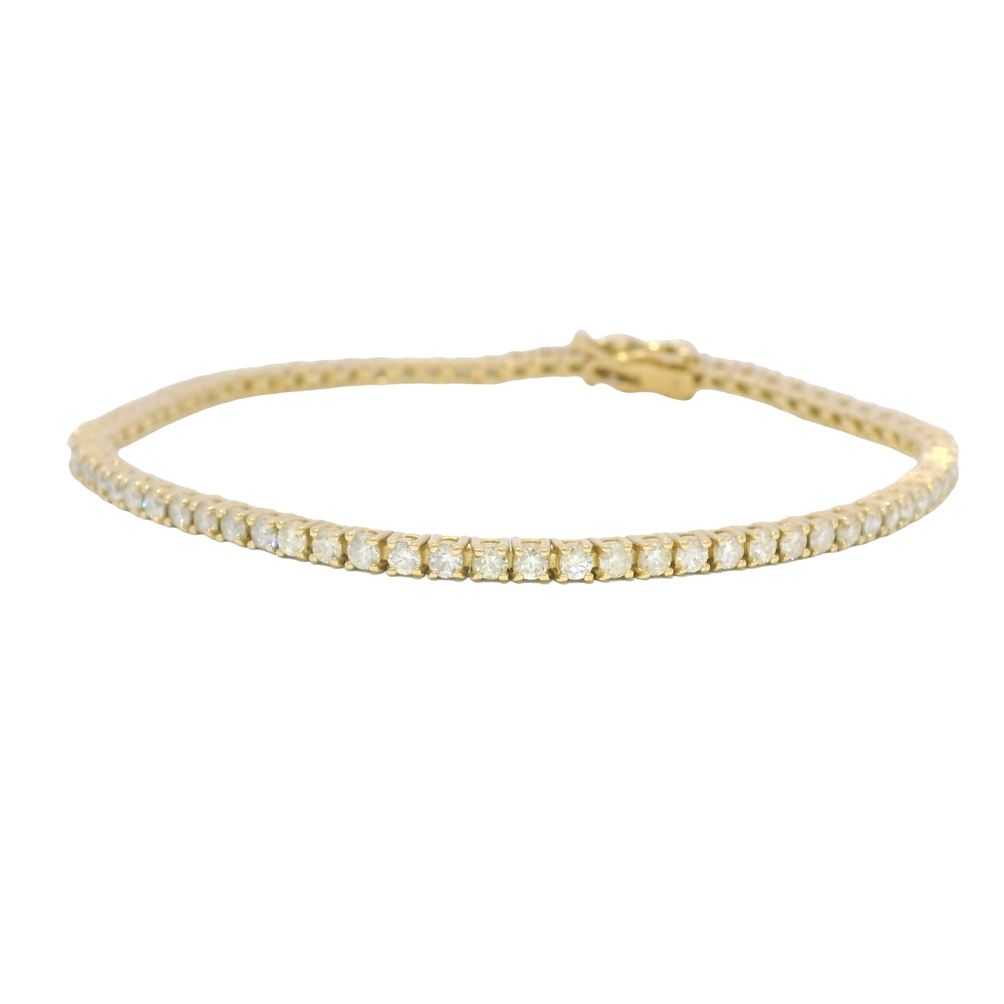 14k Yellow Gold Natural 2.53 Carat Round Brilliant Diamond Tennis Bracelet