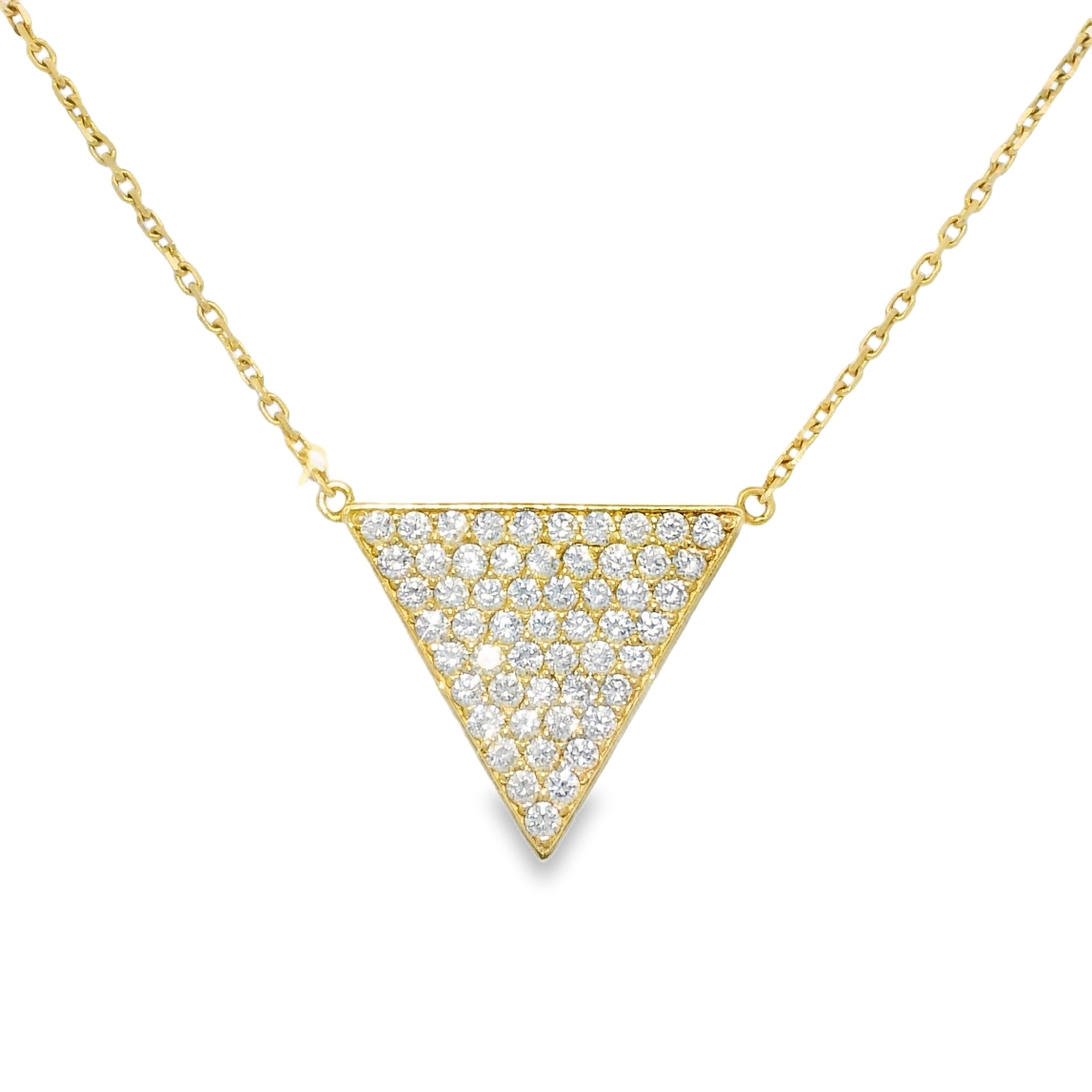 14k Yellow Gold Natural Diamond Pave Triangle Pendant Necklace