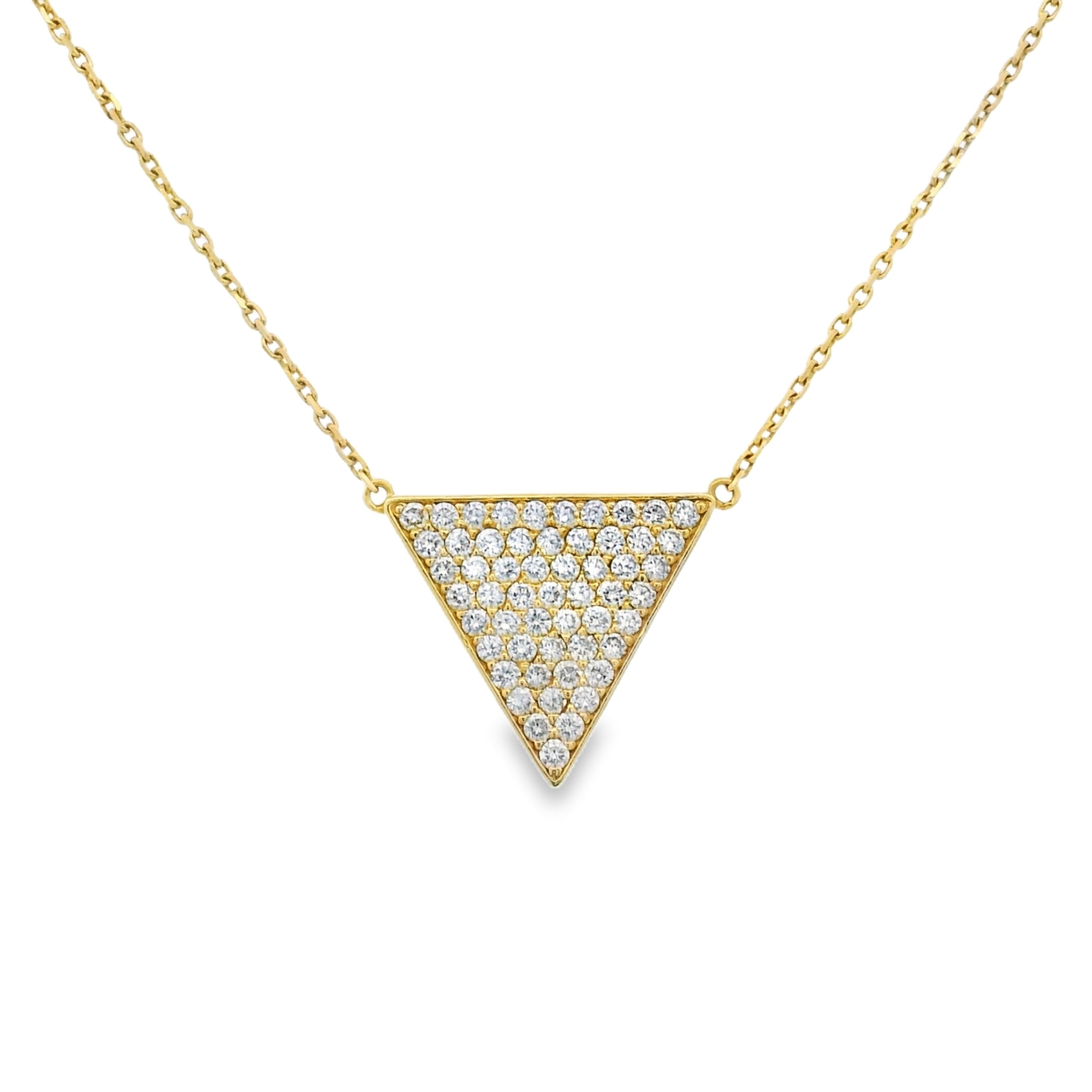 14k Yellow Gold Natural Diamond Pave Triangle Pendant Necklace